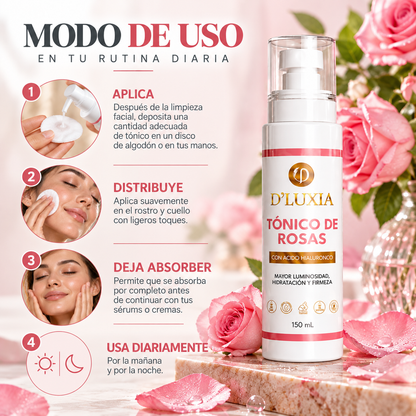D'LUXIA, Tónico de Rosas Facial, Equilibrio, Frescura y Revitalización, 150 ml