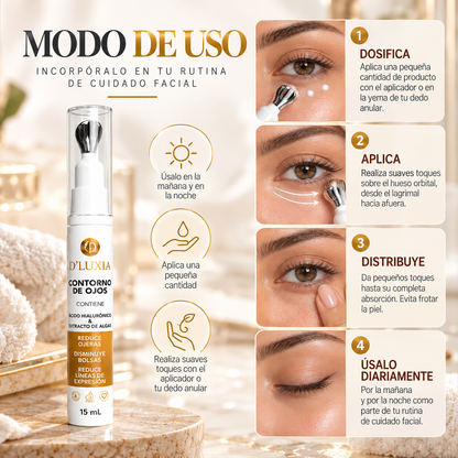 D'LUXIA, Contorno de Ojos Revitalizante Anti-Ojeras y Bolsas, Efecto Tensor e Hidratante, 15 g