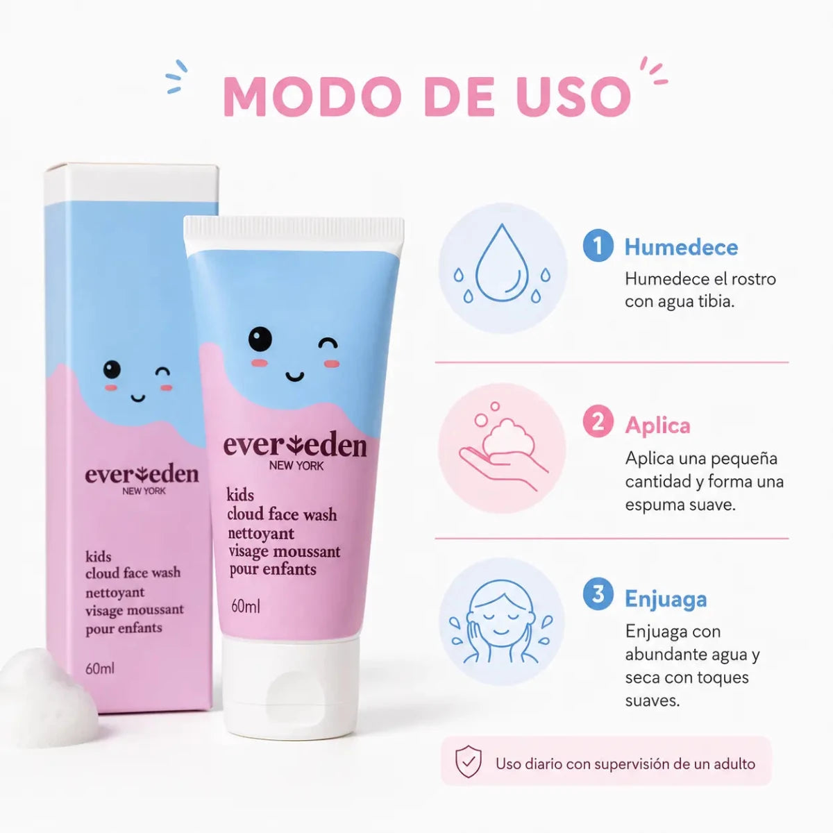 Evereden Kids Dual Action Face Wash (60ml) – Gel Limpiador - Zivanne