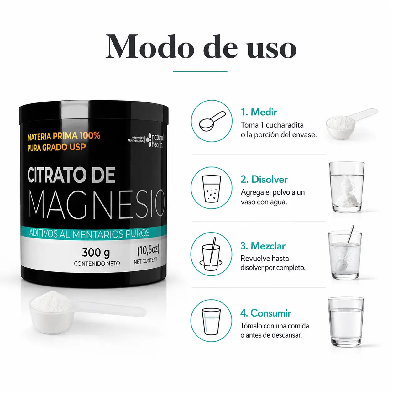 Citrato de Magnesio Puro (300 g en Polvo)