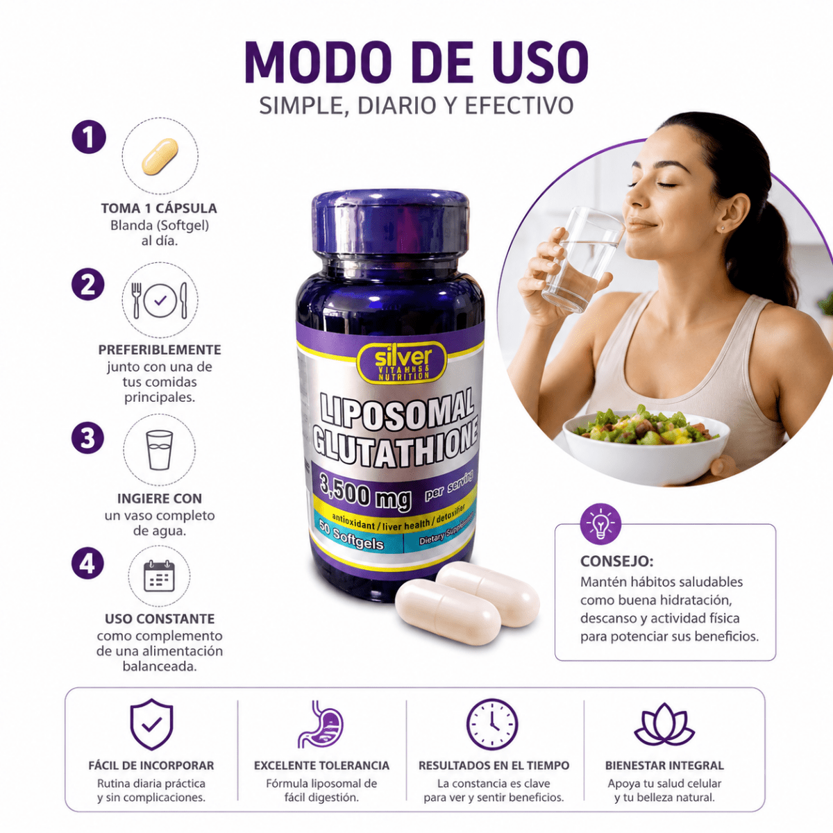 Glutatión Liposomal 3500 mg (50 Softgels) - Zivanne
