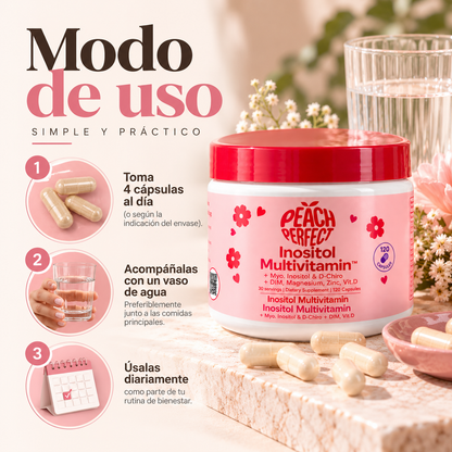Peach Perfect, Inositol Multivitamin Complex, Suplemento Alimenticio Hormonal, 120 Cápsulas