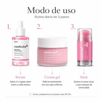 Kit Facial Medicube PDRN Pink: Sérum + Crema + Stick – Trío Luminosidad - Zivanne