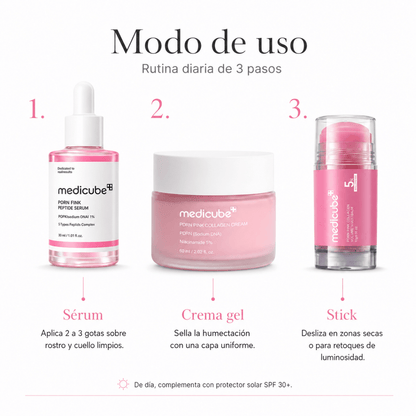 Kit Facial Medicube PDRN Pink: Sérum + Crema + Stick – Trío Luminosidad - Zivanne