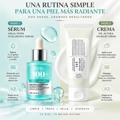 Zivanne, Dúo Skinimalismo y Luminosidad, Anua PDRN Hyaluronic Serum 30ml + Dr. Althea 345 Relief Cream 60ml, Kit de 2 Piezas