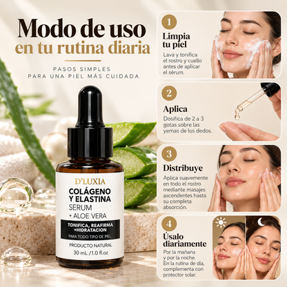D'LUXIA, Sérum Facial de Colágeno, Elastina y Aloe Vera, Tonificante e Hidratante, 30 ml