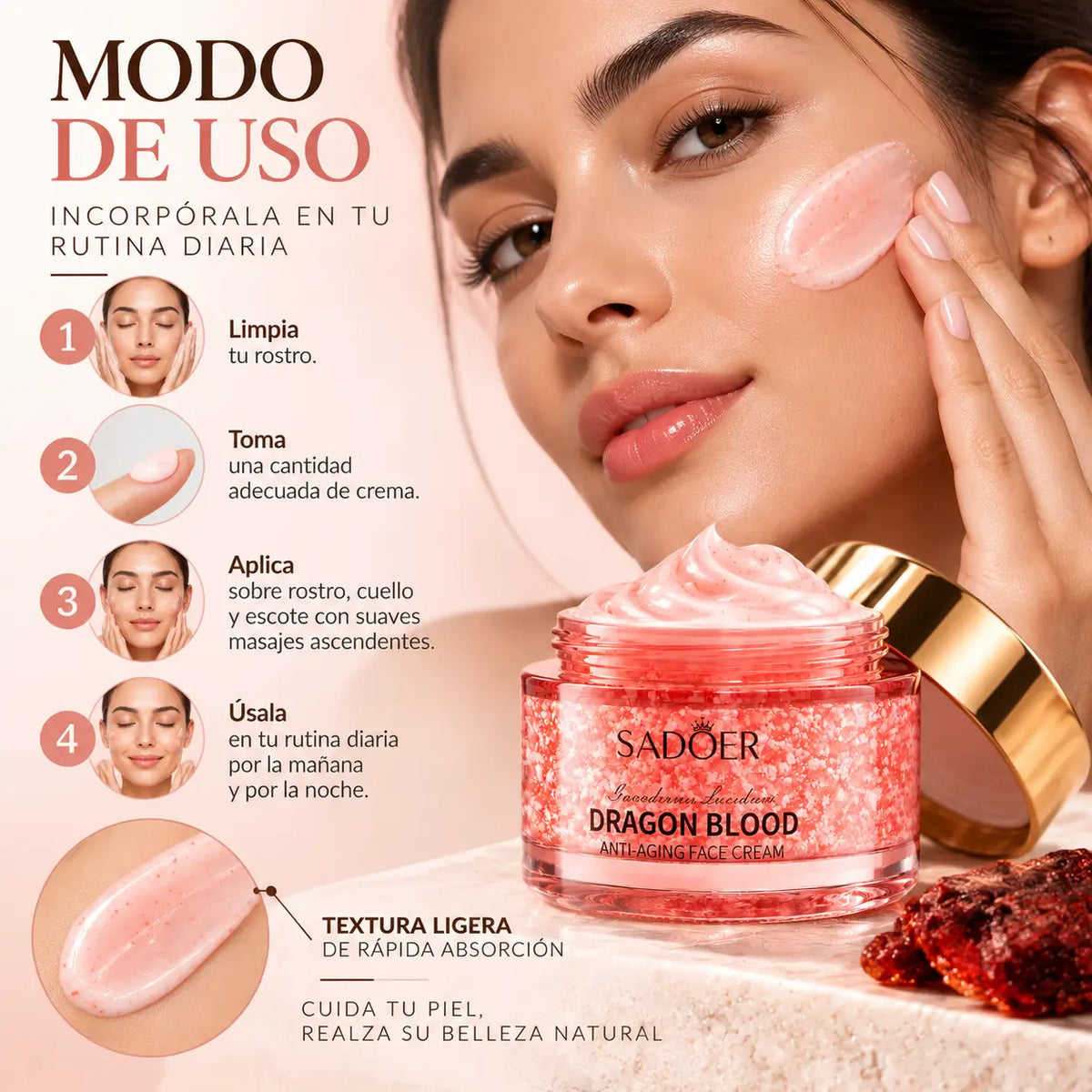 Sadoer, Dragon Blood Cream, Crema Facial Hidratante y Acondicionadora, 50 g