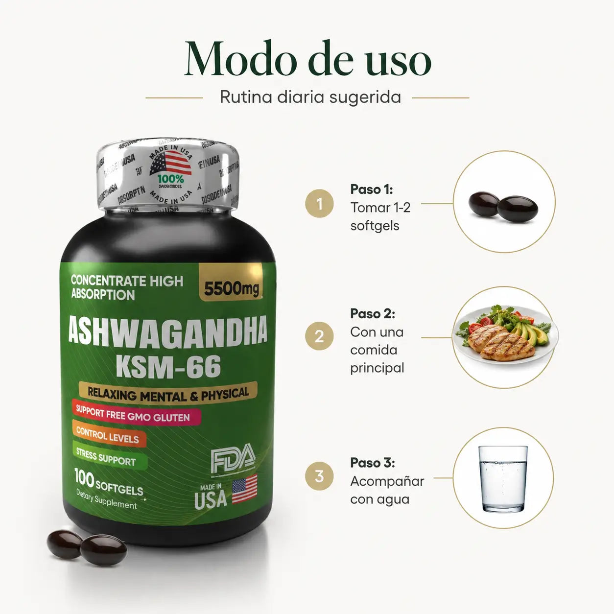 Ashwagandha KSM-66 (5500 mg) — 100 Softgels