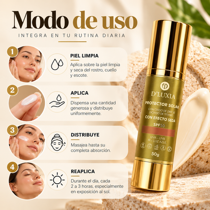 D'LUXIA, Protector Solar Facial con Efecto Seco, Alta Protección UV y Anti-Edad, 50 g