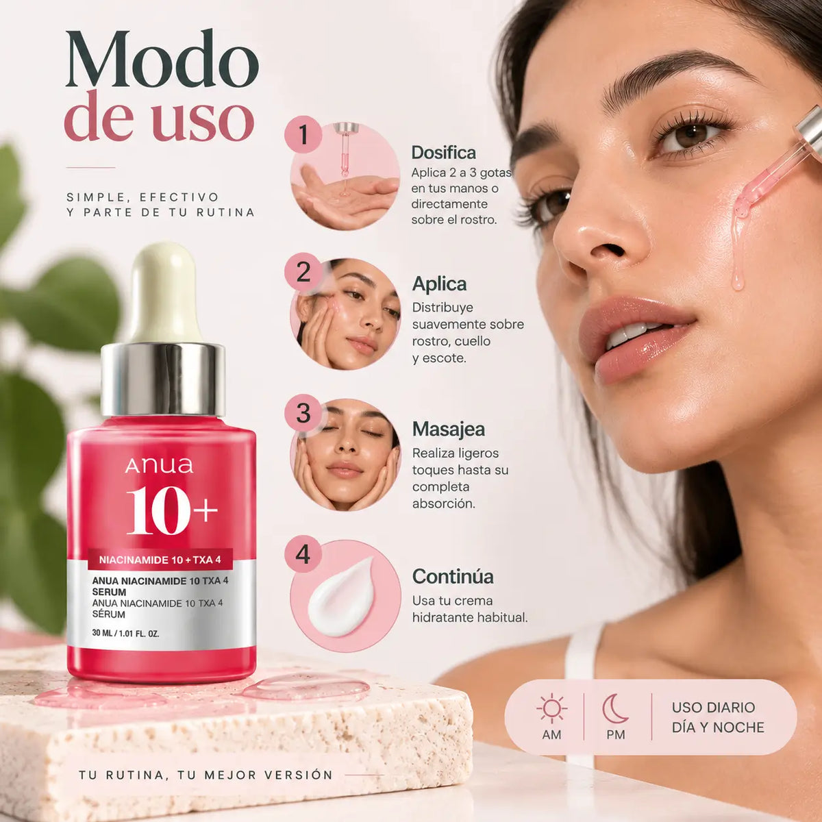 Anua, Niacinamide 10% + TXA 4% Serum, Sérum Facial Unificador e Iluminador, 30 ml