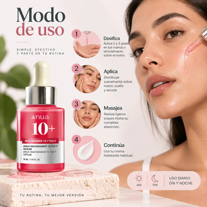 Anua, Niacinamide 10% + TXA 4% Serum, Sérum Facial Unificador e Iluminador, 30 ml