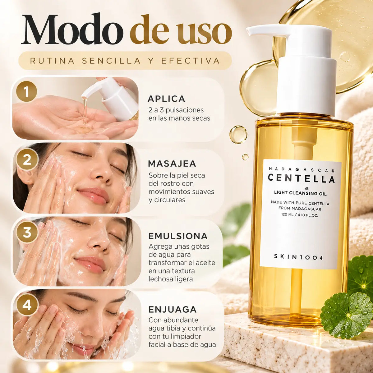 SKIN1004, Madagascar Centella Light Cleansing Oil, Aceite Limpiador Facial Desmaquillante y Purificante K-Beauty, 120 ml