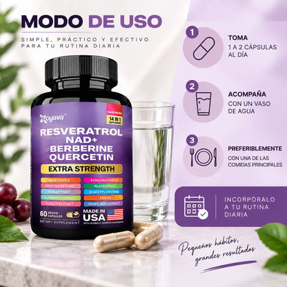 Zoyava, Resveratrol Complex Extra Strength, Suplemento Alimenticio Antioxidante, 60 Cápsulas