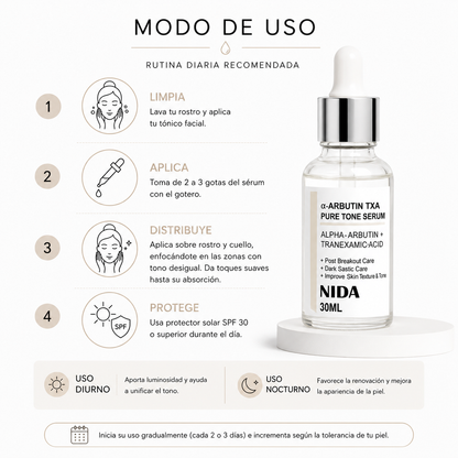 NIDA Pure Tone Alpha-Arbutin + TXA Serum (30ml) – Sérum Facial