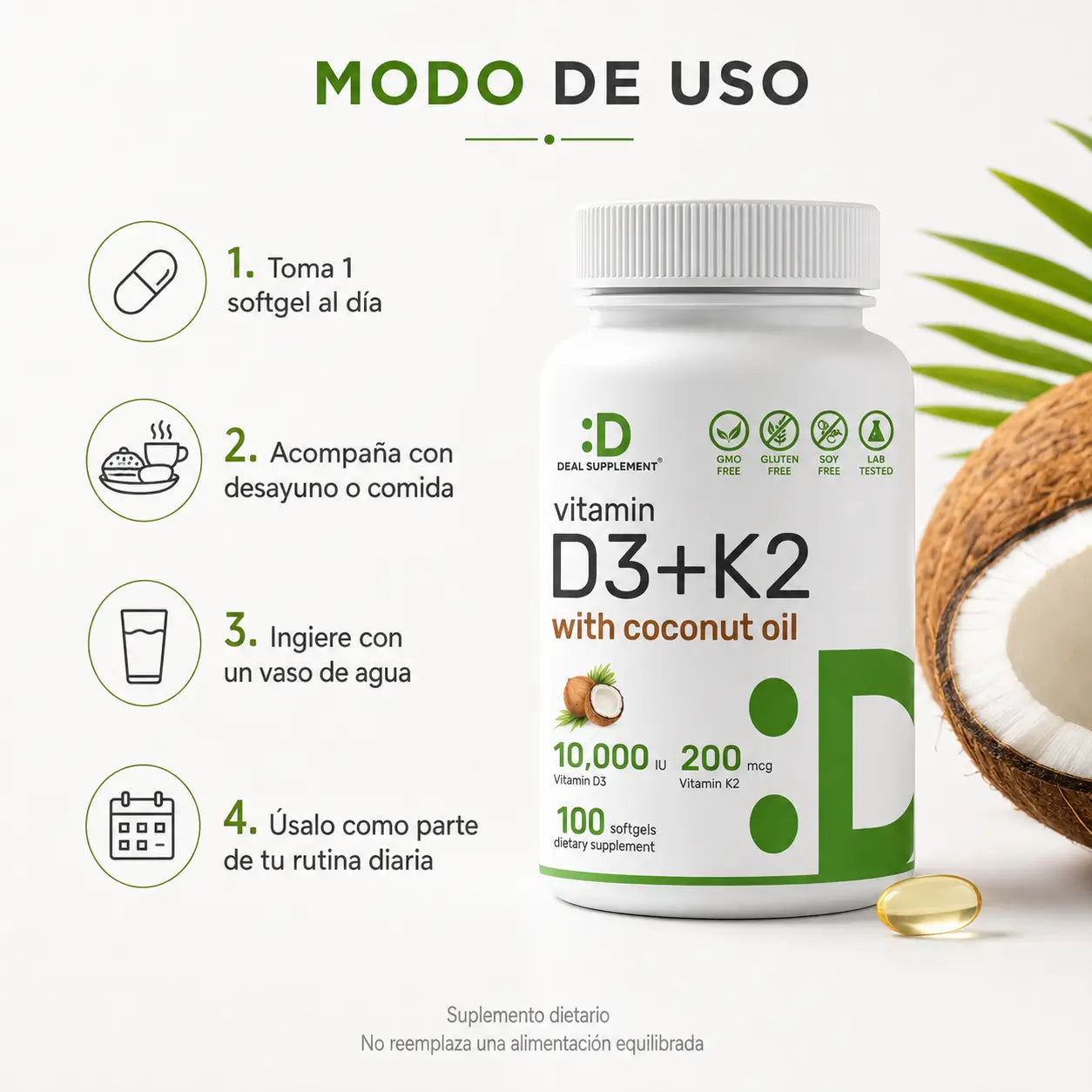 Vitamina D3 + K2 Deal Supplement (100 Softgels)
