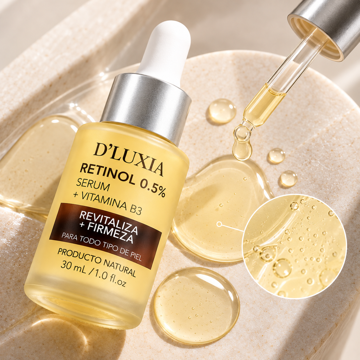 D'LUXIA, Sérum Facial de Retinol 0.5% con Vitamina B3, Renovación y Firmeza, 30 ml