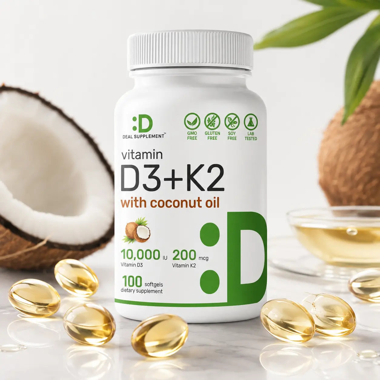 Vitamina D3 + K2 Deal Supplement (100 Softgels)