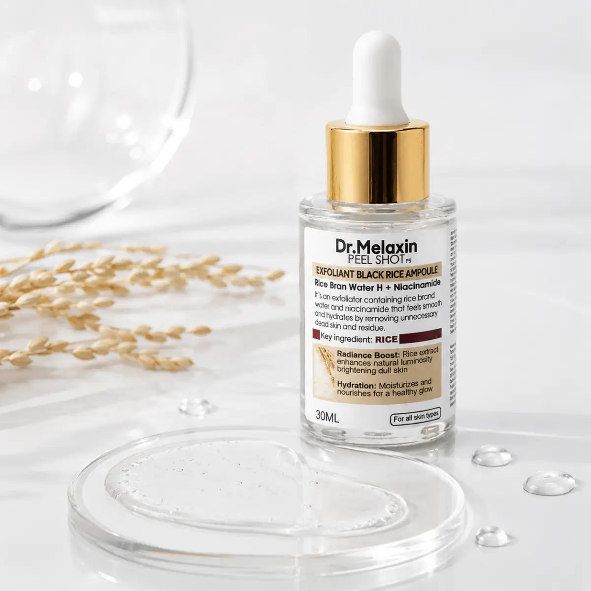 Ampolla facial iluminadora Dr Melaxin Rice Brightening 30ml con extracto de arroz y niacinamida K-Beauty Zivanne