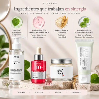 Zivanne, Kit Completo Unificador y Nutrición Intensa K-Beauty, Rutina Facial de 4 Pasos, Set de 4 Piezas