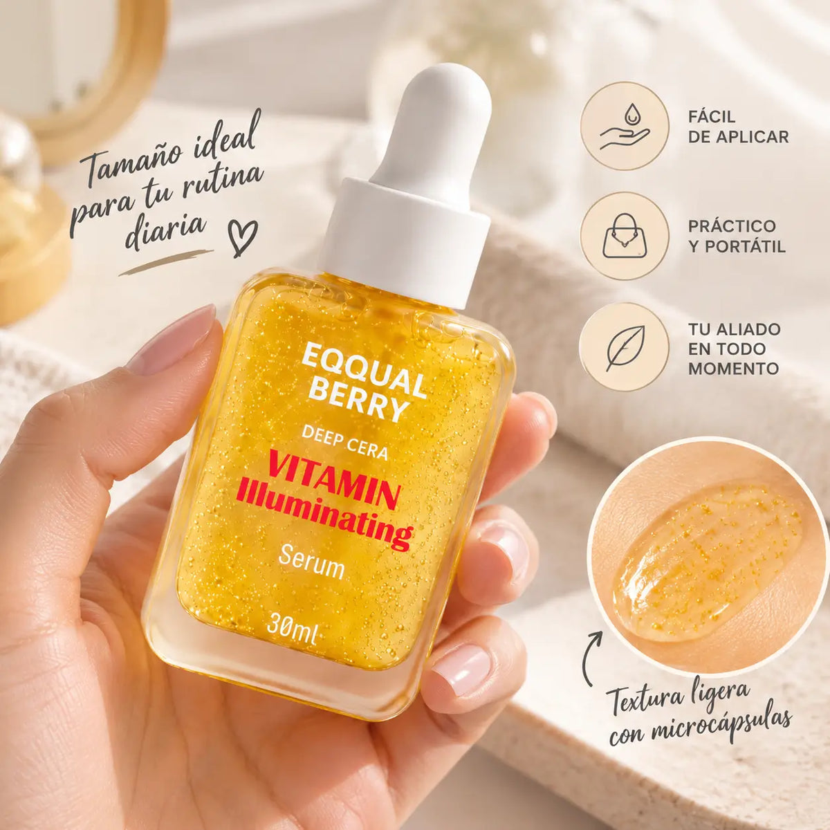 EQQUALBERRY, Deep Cera Vitamin Illuminating Serum, Sérum Facial Iluminador, 30 ml