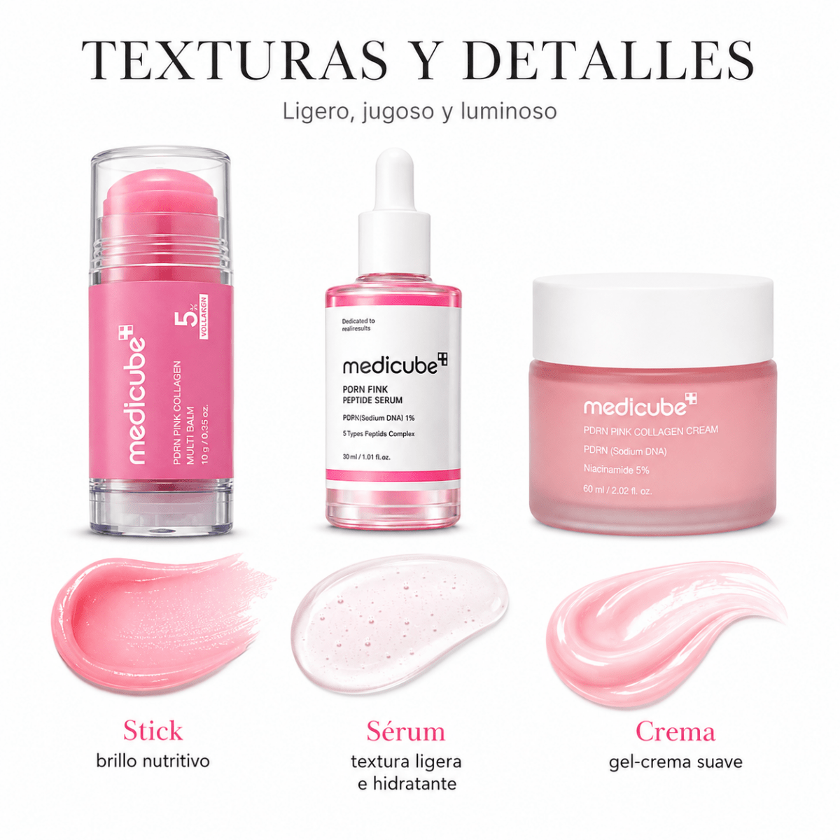 Kit Facial Medicube PDRN Pink: Sérum + Crema + Stick – Trío Luminosidad - Zivanne