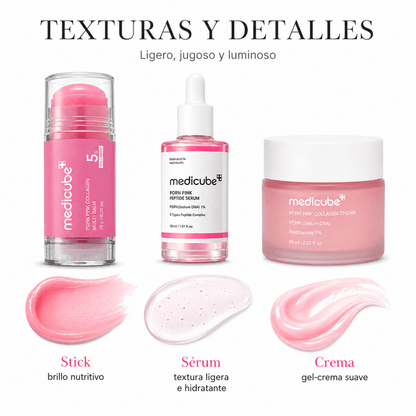 Kit Facial Medicube PDRN Pink: Sérum + Crema + Stick – Trío Luminosidad - Zivanne