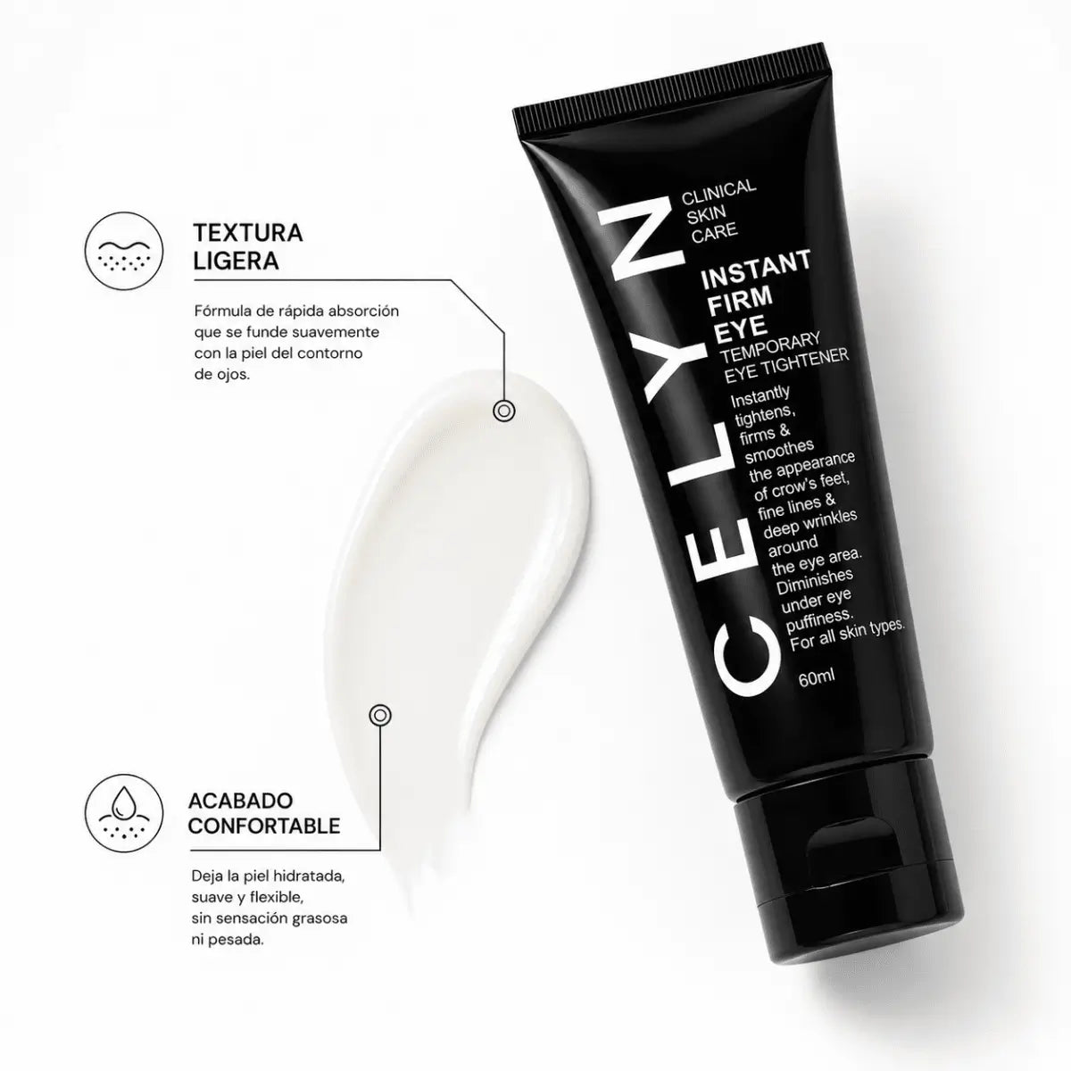Tubo de crema tensora para contorno de ojos CELYN Instant Firming Eye Cream 60ml Zivanne