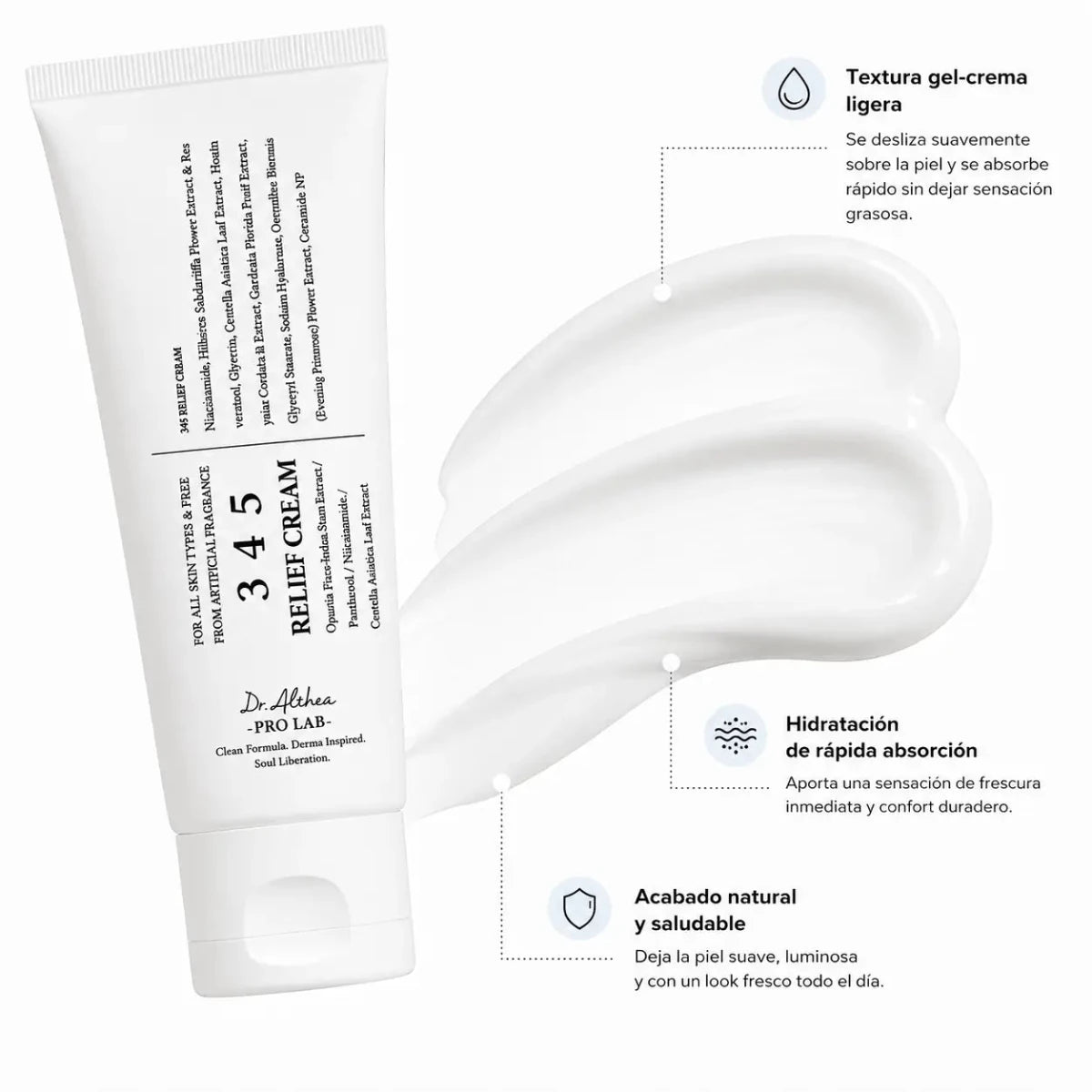 Tubo de crema hidratante facial Dr Althea 345 Relief Cream 50ml con pantenol y centella asiática Zivanne