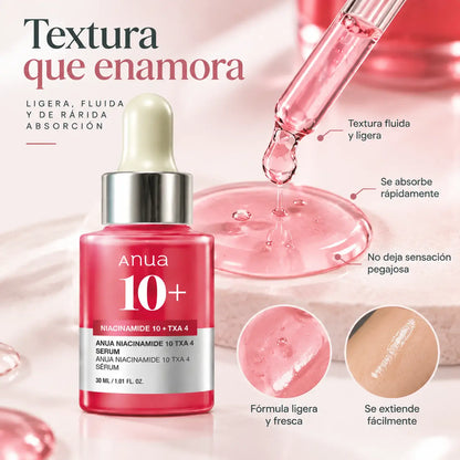 Anua, Niacinamide 10% + TXA 4% Serum, Sérum Facial Unificador e Iluminador, 30 ml