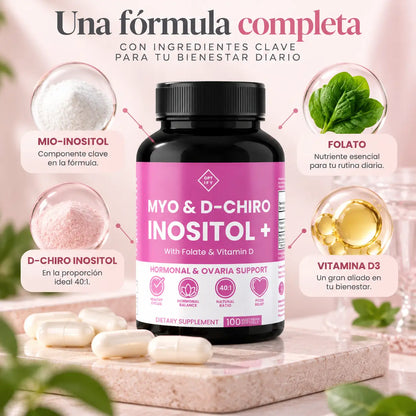 Optify, Myo & D-Chiro Inositol Plus, Suplemento Alimenticio para el Balance Hormonal y Salud Ovárica, 120 Cápsulas