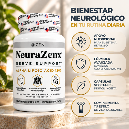 NeuraZenx, Nerve Support Alpha Lipoic Acid 1200, Suplemento Alimenticio de Apoyo Neurológico, 90 Cápsulas Vegetales