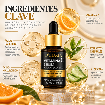 D'LUXIA, Sérum Facial de Vitamina C y Ácido Salicílico, Iluminación y Antioxidante, 30 ml