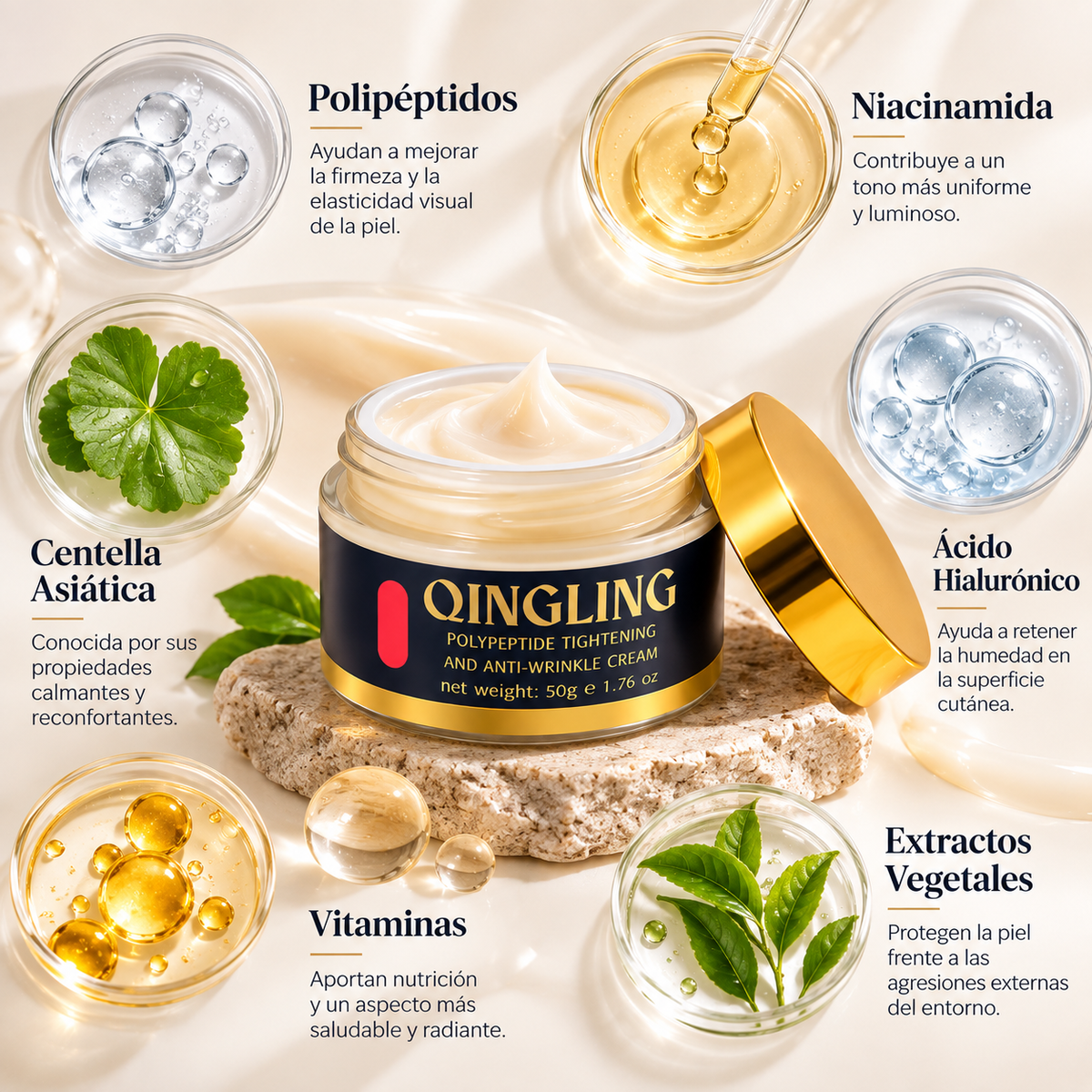 Qingling, Crema Facial Hidratante Profunda y Calmante, Nutrición e Iluminación