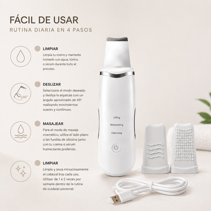 Zivanne, Espátula Facial Ultrasónica Portátil, Dispositivo Cosmético de Higiene y Masaje, 1 Unidad