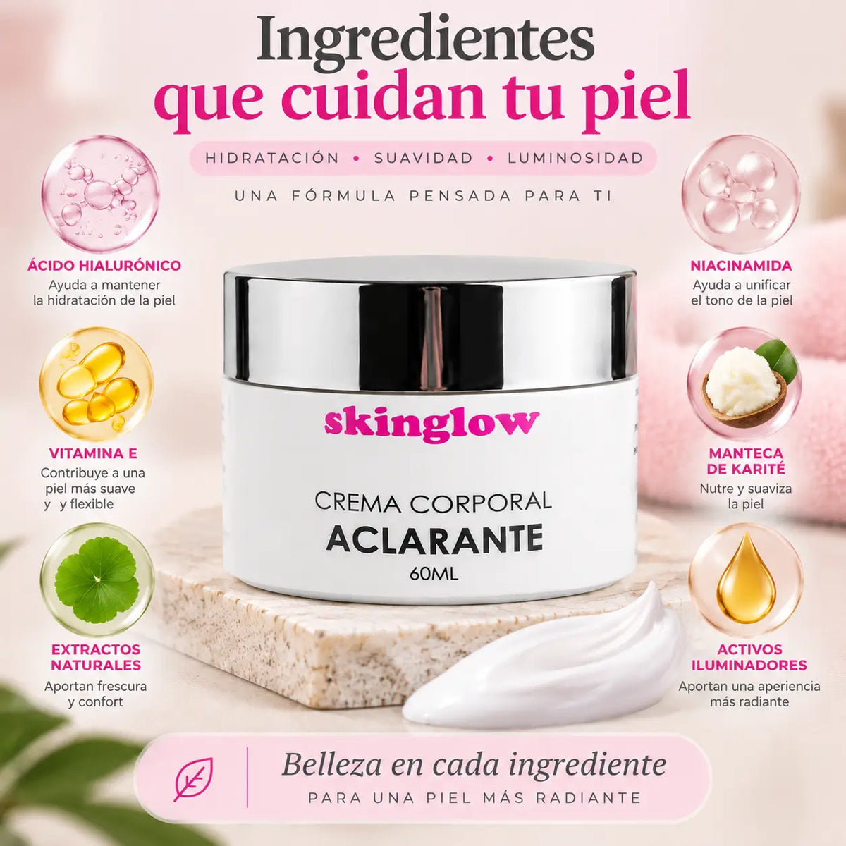 SkinGlow, Crema Facial y Corporal Iluminadora, Unificadora del Tono, 60 ml