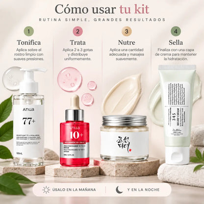 Zivanne, Kit Completo Unificador y Nutrición Intensa K-Beauty, Rutina Facial de 4 Pasos, Set de 4 Piezas