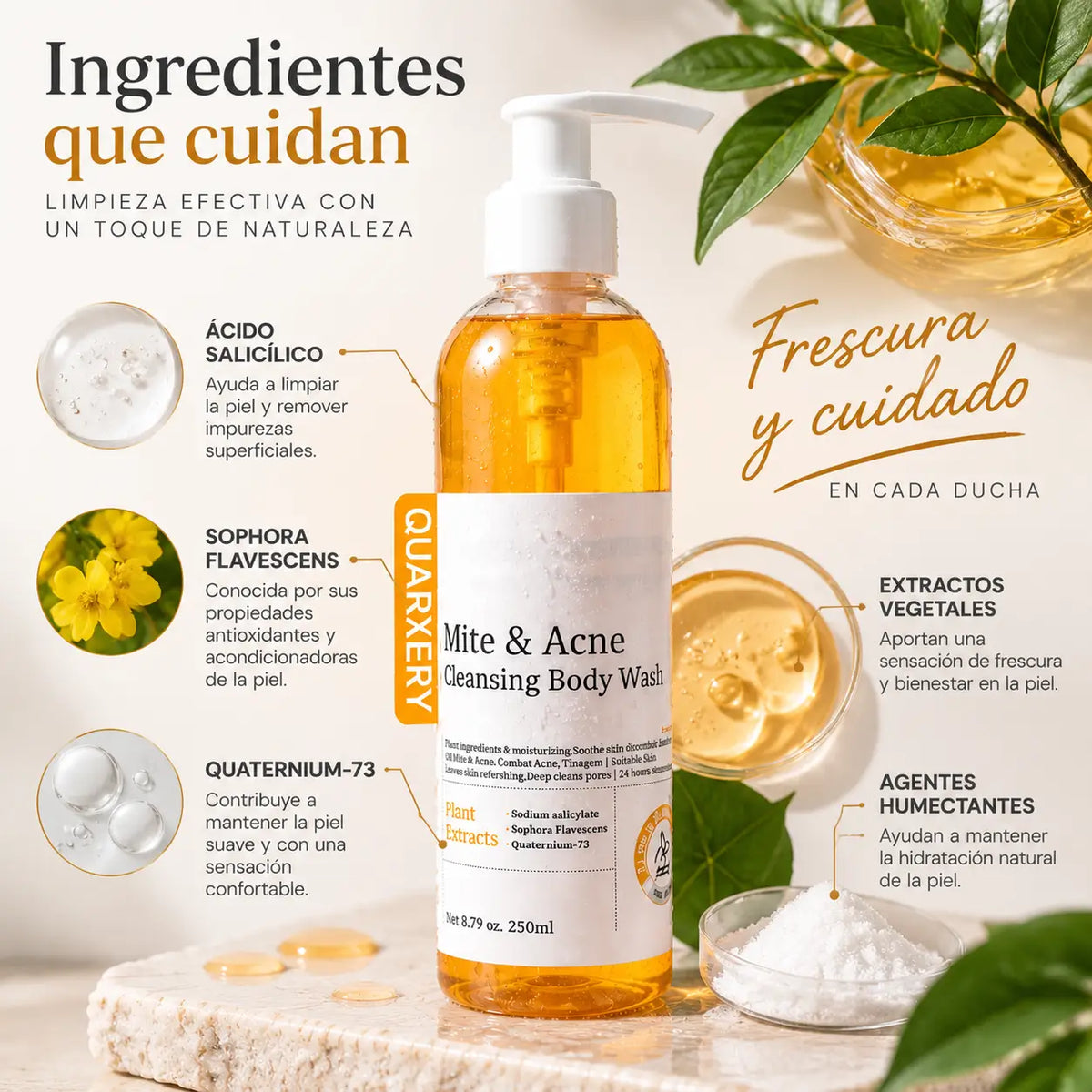 Quarxery, Gel de Baño Corporal Purificante y Limpiador, 250 ml