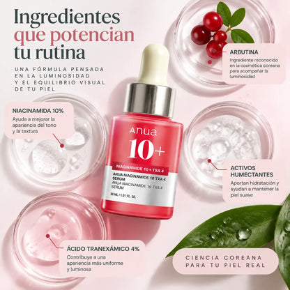 Anua, Niacinamide 10% + TXA 4% Serum, Sérum Facial Unificador e Iluminador, 30 ml