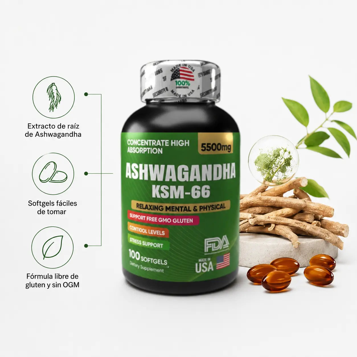 Ashwagandha KSM-66 (5500 mg) — 100 Softgels