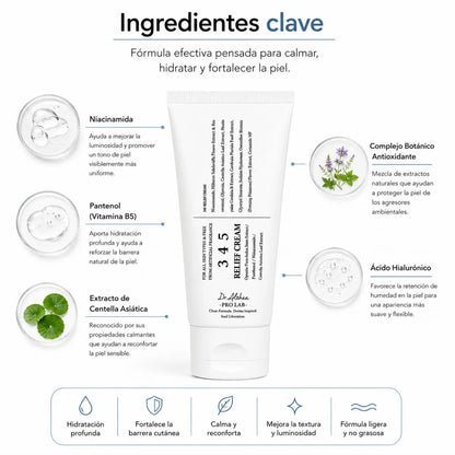 Tubo de crema hidratante facial Dr Althea 345 Relief Cream 50ml con pantenol y centella asiática Zivanne