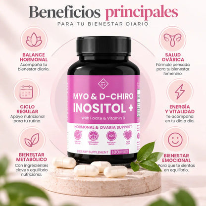 Optify, Myo & D-Chiro Inositol Plus, Suplemento Alimenticio para el Balance Hormonal y Salud Ovárica, 120 Cápsulas