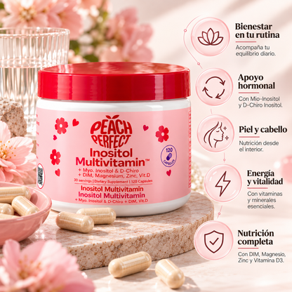 Peach Perfect, Inositol Multivitamin Complex, Suplemento Alimenticio Hormonal, 120 Cápsulas