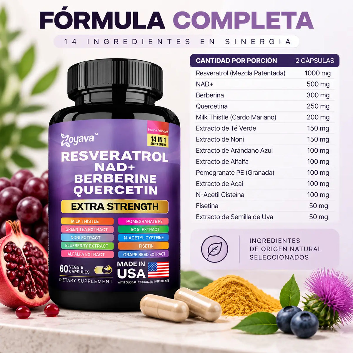Zoyava, Resveratrol Complex Extra Strength, Suplemento Alimenticio Antioxidante, 60 Cápsulas