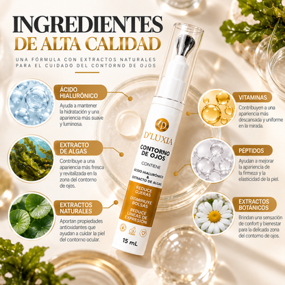 D'LUXIA, Contorno de Ojos Revitalizante Anti-Ojeras y Bolsas, Efecto Tensor e Hidratante, 15 g