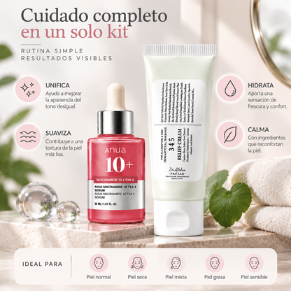 Zivanne, Kit Tono Uniforme y Barrera Calmante, Anua Niacinamide 10 TXA 4 Serum 30ml + Dr. Althea 345 Relief Cream 60ml, Set de 2 Piezas
