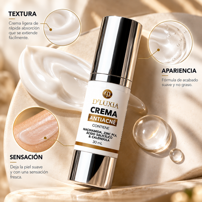 D'LUXIA, Crema Facial Anti-Acné y Control de Sebo, Niacinamida, Zinc PCA y Ácido Salicílico, 30 ml