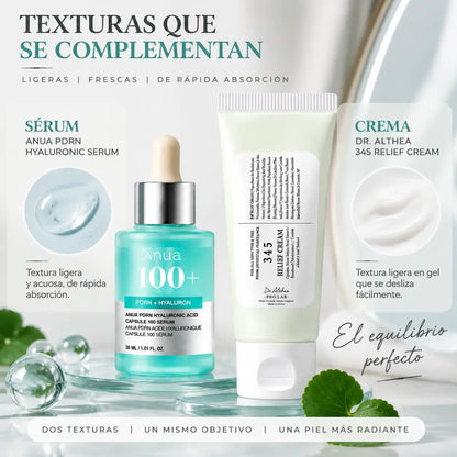 Zivanne, Dúo Skinimalismo y Luminosidad, Anua PDRN Hyaluronic Serum 30ml + Dr. Althea 345 Relief Cream 60ml, Kit de 2 Piezas