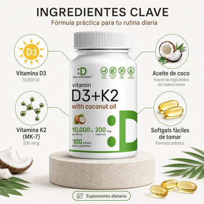 Vitamina D3 + K2 Deal Supplement (100 Softgels)