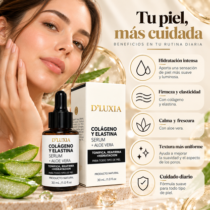 D'LUXIA, Sérum Facial de Colágeno, Elastina y Aloe Vera, Tonificante e Hidratante, 30 ml