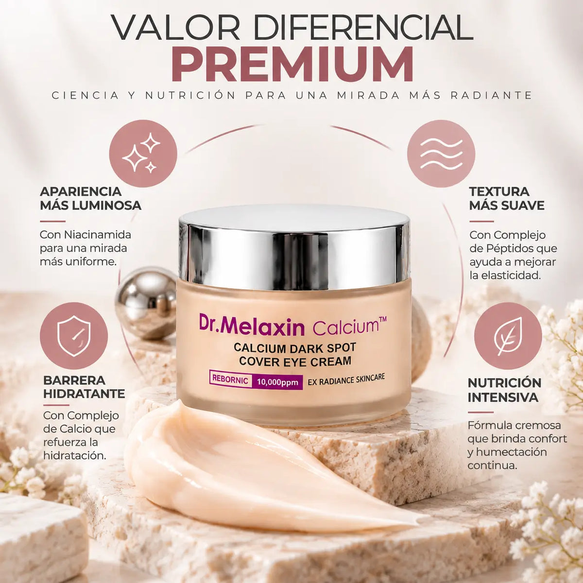 Dr. Melaxin, Calcium Cover Eye Cream, Crema Nutritiva para Contorno de Ojos, 60 g
